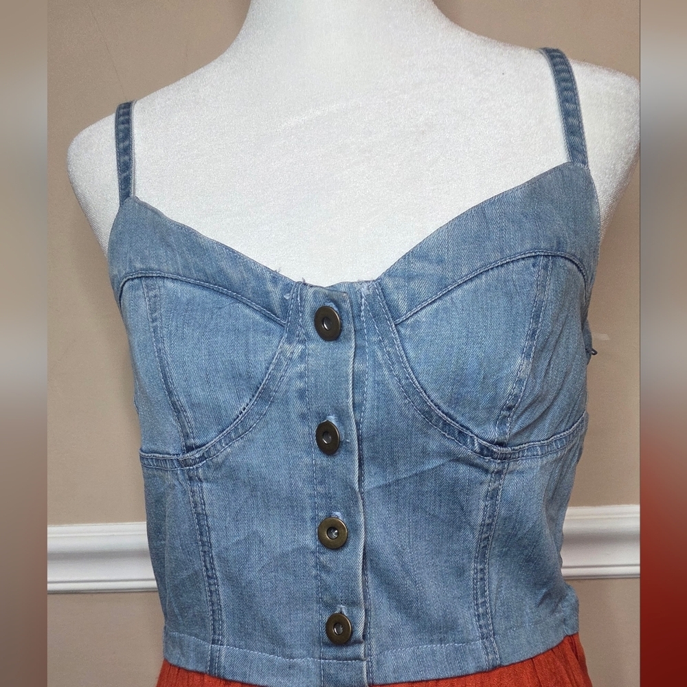 Chic Denim and Rust Maxi Dress Size Smal NWOT - Picture 2 of 15